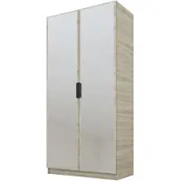 PAWS MÖBEL Armoire basculante chêne Sonoma 100x52x200 cm, armoire ouverte à deux portes avec miroirs, avec étagères et cintres