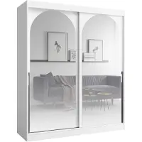 PAWS MÖBEL Armoire coulissante blanche 180x215x65 MONIDO avec miroirs moderne fonctionnelle, armoire de chambre à coucher, cabinet