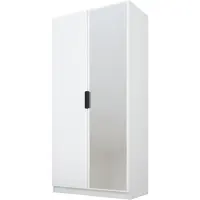 PAWS MÖBEL Armoire blanche basculante 100x52x200 cm, armoire ouverte à deux portes avec miroir, avec étagères et cintres