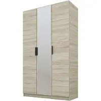 PAWS MÖBEL Armoire basculante en chêne Sonoma 150x52x200 cm, armoire ouverte à trois portes avec miroir, avec étagères et cintres