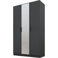 PAWS MÖBEL Armoire basculante graphite 120x52x200 cm, armoire ouverte à trois portes avec miroir, avec étagères et cintres