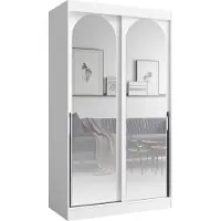 PAWS MÖBEL Armoire coulissante blanche 120x215x65 MONIDO avec miroirs moderne fonctionnelle, armoire de chambre à coucher, cabinet