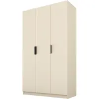 PAWS MÖBEL Armoire beige basculante 120x52x200 cm, armoire ouverte à trois portes sans miroir, avec étagères et cintres