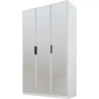 PAWS MÖBEL Armoire basculante blanche 120x52x200 cm, armoire ouverte à trois portes avec miroirs sur les façades, étagères et penderie