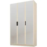 PAWS MÖBEL Armoire beige basculante 120x52x200 cm, armoire ouverte à trois portes avec miroirs sur les façades, étagères et penderie