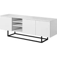 PAWS MÖBEL Armoire RTV blanche debout sur pieds métalliques, 150x55x37, armoire TV, moderne, loft, industriel, dépoli