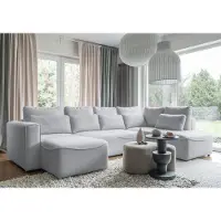 Miuform Homely Tommy - Canapé d'angle avec fonction lit et coffre de rangement Canapé avec chaise longue à montage latéral U-FORM - 331x210cm - Gris clair - Canapé-lit Canapé