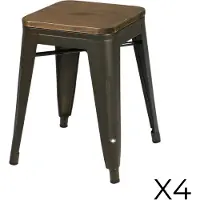 Meublorama Lot de 4 tabourets style industriel en métal, coloris gris – Collection FACTORY.