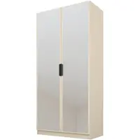 PAWS MÖBEL Armoire beige basculante 100x52x200 cm, armoire ouverte à deux portes avec miroirs, avec étagères et cintres