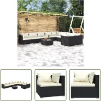 The Living Store 10-pièces salon de jardin avec coussins Poly rotin noir