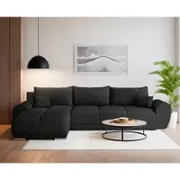 PAWS MÖBEL Graphite Gris Canapé d'angle capitonné moderne avec fonction sommeil, canapé d'angle de salon, velours BERMO 290x183 cm