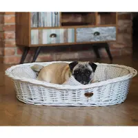 DOTTY Panier en osier blanchi pour chiens Panier Viking avec lit pour chien en coton - Beige avec carreaux -