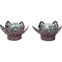 Northpoint 2x Lotus décoratif Nénuphar à piles avec minuterie en métal avec boule en verre lumière blanche chaude - aspect verre brisé (D x H) 16,5 x 8 cm Brun Petit avec motif estampé