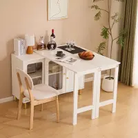 Flieks Table de salle à manger pivotante Table de bar, Table de cuisine rectangulaire extensible avec commode, Table haute avec sideboard, Blanc