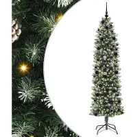 Syfax Arbre de Noël artificiel slim avec 300 LED Vert et blanc 240 cm