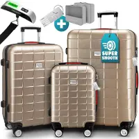 B2X Ensemble de bagages à coque rigide, 3 pièces ABS, serrure TSA, roulettes 360