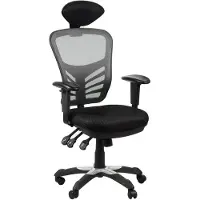 Stema Chaise de bureau pivotante ergonomique HG-0001H, base en nylon, accoudoirs réglables, appui-tête, noir/gris