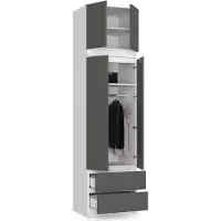 BDW Armoire avec rehausse, 4 portes, blanc / gris