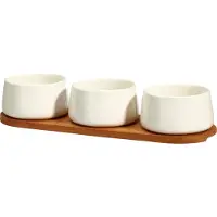 Eh Excellent Houseware Set de bols à tremper en porcelaine APERIO, 3 x 200 ml, plateau en bambou