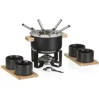 kela Set à fondue GUNTEN 16 pièces acier inoxydable avec 4 bols en céramique, Set à fondue, Noir