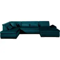 Best Mobilier Vermont - canapé panoramique d'angle gauche - 7 places - XXL - en velours , Bleu canard