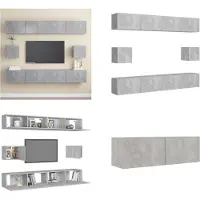 vidaXL 6 pcs. Set d'armoires TV gris béton bois composite - Set d'armoires TV - Set d'armoires TV suspendues - Set d'armoires TV suspendues