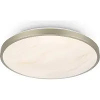 Briloner Plafonnier LED Ø33cm rond 17,5W 2400lm 3000K blanc chaud cache en albâtre nickel mat - Lustre salon chambre cuisine couloir