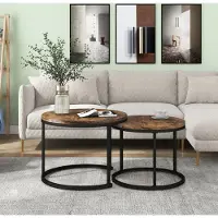 OKWISH Lot de 2 tables basses rondes gigognes pour salon, tables d’appoint modernes, marron