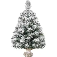 Youjia Mini sapin de Noël artificiel 60 cm Sapin artificiel avec neige, 67 pointes base ciment pour intérieur bureau, vert, 60 cm