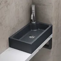 Doporro Petit Lavabo Vasque à Poser Lave Mains Gris Noir Mat Rectangulaire en Solid Surface évier 46x26x11 cm pour Toilettes invitées Colossum101