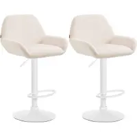 BellaFurn Set de 2 tabourets de bar - sièges en velours - réglables en hauteur, pivotant à 360 ° | Couleur : crème | Base du matériel : métal blanc mat