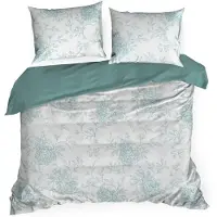 Eurofirany | Parure de lit - Linge de lit - 220 x 200 cm - 100 % coton - blanc et vert - Ensemble de housses de couette - à motifs floraux