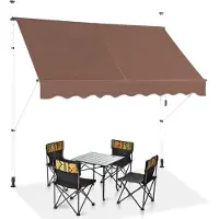 Costway Store à pince 200 cm, store balcon réglable en hauteur hydrofuge sans percer résistant aux UV, store avec manivelle, brun