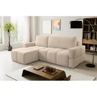 VENASI Canapé d'angle avec fonction convertible, tissu bouclé beige clair