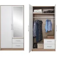 Dakar Armoire à portes battantes Smart 100 x 56 x 190 cm, chêne Sonoma blanc, 2 portes, miroir