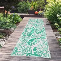 Teppichhome24 Tapis d'extérieur aux accents tropicaux, couleur pétrole - Dimensions : 90 x 300 cm