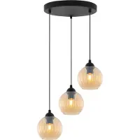 Light11 HOME Suspension RIFFLE noire à 3 ampoules, boule en verre ambrée, E27