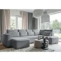 Miuform Homely Tommy - Canapé d'angle avec fonction lit et coffre de rangement Canapé avec chaise longue à montage latéral U-FORM - 331x210cm - Gris - Canapé-lit Canapé