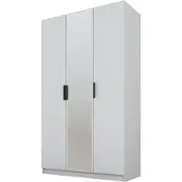 Mountain Paws PAWS MOBEL Armoire grise basculante 120x52x200 cm, armoire ouverte à trois portes avec miroir, avec étagères et cintres