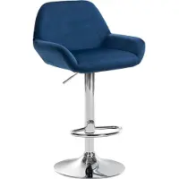 BellaFurn Tabouret de bar moderne en velours - Tabouret en velours - Hauteur d'assise élevée & pivotant à 360° | Couleur : bleu | Couleur de base : chrome