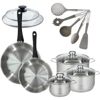 Fackelmann Batterie de cuisine Généva Brillant Vario avec 3 faitouts et 2 poêles 7 ustensiles avec couvercles Généva Brillant Vario avec couvercles