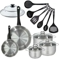 Fackelmann Batterie de cuisine 2 poêles 20/28 cm et couvercle, 3 faitouts 16/20/24 cm et 6 ustensiles Geneva