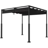 TRMLBE Pergola 3x3 m Pavillon de jardin avec toit coulissant noir, Pergola étanche stable résistant à l'hiver Pavillon de jardin en cadre métallique & tissu polyester, pour jardin balcon terrasse