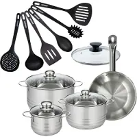 Fackelmann Batterie de cuisine 1 poêle 24 cm et couvercle, 3 faitouts 20/24/16 cm et 6 ustensiles de cuisine Eterna
