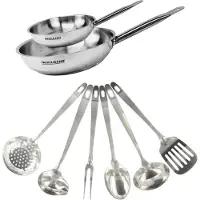 Fackelmann Set de 2 poêles de 20 et 28 cm en inox et 6 ustensiles inox Eterna