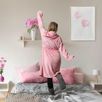 The Concept Factory Robe de chambre - - Sherpa - Ultra douce - Rose et blanc