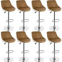 Supfine Tabouret de bar (lot de 8) Chaise de bar pivotante Tabouret de cuisine en similicuir Réglable en hauteur Marron clair et blanc