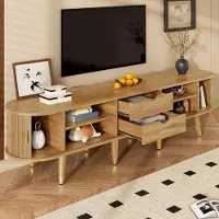 OKWISH Meuble TV avec Portes Coulissantes et Rangements Fermés, Structure en MDF - 175x38x45 cm Motif Bois