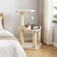 Costway Arbre à chat petit format, avec hamac confortable, plate-forme, balle et poteaux à griffer, arbre à chat en bois, structure d'escalade, 40 x 40 x 64 cm (beige)