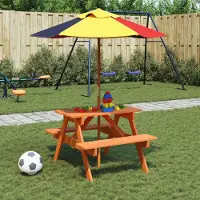 Prolenta Maison Exclusive - Table de pique-nique pour 4 enfants avec parasol, en bois massif de sapin